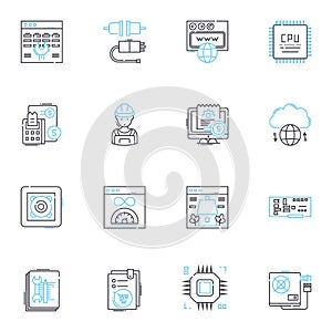Software coding linear icons set. Programming, Algorithms, Debugging, Variables, Functions, Syntax, Loops line vector