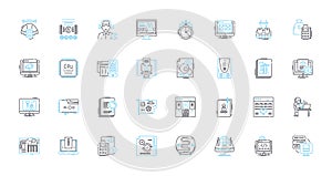 Software coding linear icons set. Programming, Algorithms, Debugging, Variables, Functions, Syntax, Loops line vector