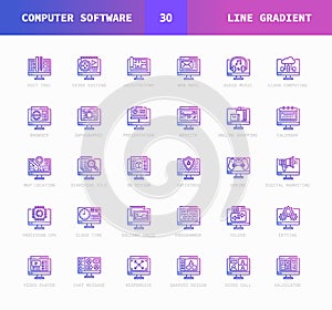 Software Computer line gradient icons.