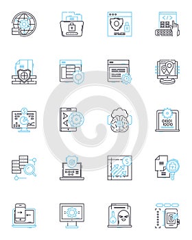 Software computing linear icons set. Algorithm, API, Application, Bytecode, Compiler, Database, Debugging line vector
