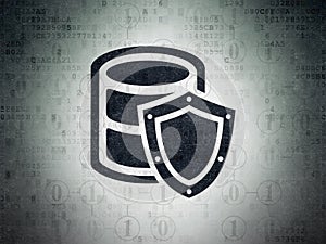 Software concept: Database With Shield on Digital Data Paper background