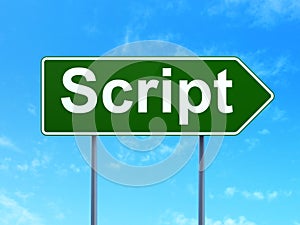 Software concept: Script on road sign background