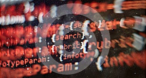 Software develop company office. Database bits access stream visualisation. Programming code abstract