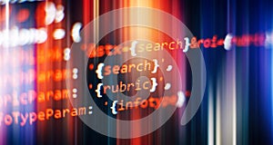 Software develop company office. Database bits access stream visualisation. Programming code abstract