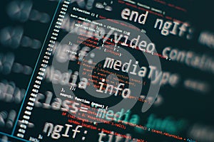 Software develop company office. Database bits access stream visualisation. Programming code abstract