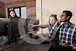 Software developer asking coder for help with html code