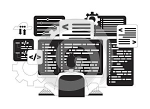 Software developer black and white 2D illustration concept