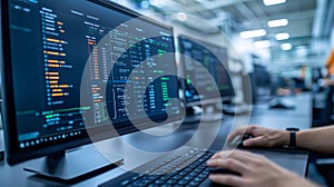 Software Developer Coding on Multiple Monitors