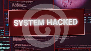 Software developer computer showing hacking attack alert with security breach