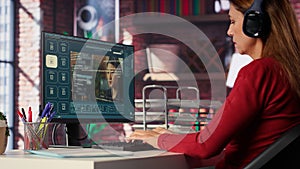 Software developer at home office coding on desktop using AI powered script