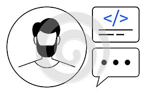 Software Developer Icon with Code and Communication Symbols for Technology and Programming Concepts