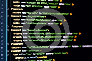 Software developer java programming html web code. Abstract computer script code. Programming code screen of software developer. S