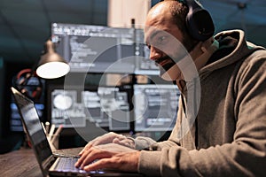 Software developer with medical neck foam working