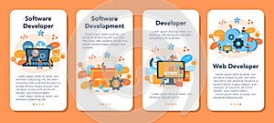Software developer mobile application banner set. Idea of programming
