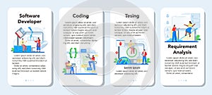 Software developer mobile application banner set. Idea of programming