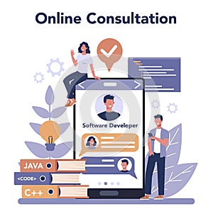 Software developer online service or platform. Idea of programming