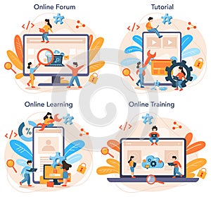 Software developer online service or platform set. Idea of programming