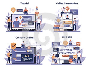 Software developer online service or platform set. Idea of