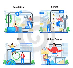 Software developer online service or platform set. Idea of programming