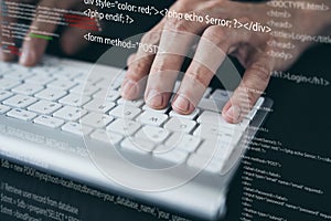 Software developer or programmer coding program with laptop. Create Intelligence innovation. Computer programming, development