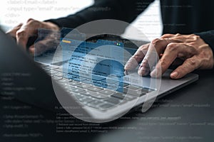 Software developer or programmer coding program with laptop. Create Intelligence innovation. Computer programming, development