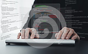 Software developer or programmer coding program with laptop. Create Intelligence innovation. Computer programming, development