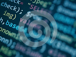 Software developer programming code. Abstract computer script code.