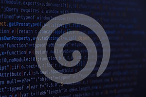 Software developer programming code. Abstract computer script code. Blue color