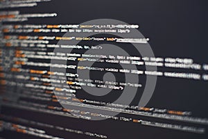 Software developer programming code. Abstract computer script code. Selective focus