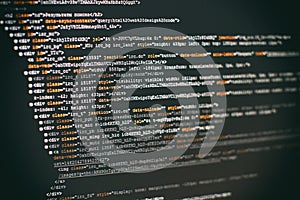Software developer programming code. Abstract computer script code. Selective focus
