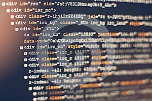 Software developer programming code. Abstract computer script code. Selective focus