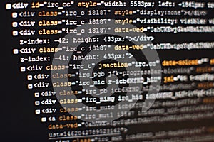 Software developer programming code. Abstract computer script code. Selective focus