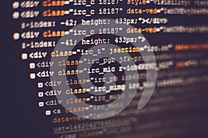 Software developer programming code. Abstract computer script code. Selective focus