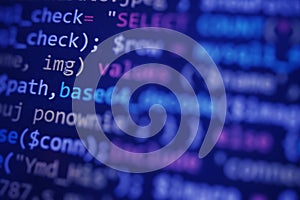 Software developer programming code. Abstract computer script code.