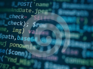 Software developer programming code. Abstract computer script code.