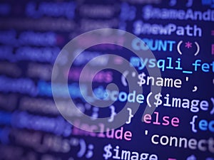 Software developer programming code. Abstract computer script code.