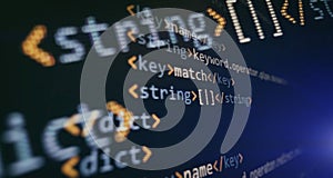 Software developer programming code. Abstract computer script coding. Programming code screen of software developer