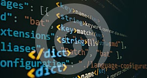Software developer programming code. Abstract computer script coding. Programming code screen of software developer