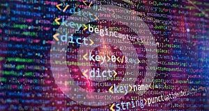 Software developer programming code. Abstract computer script coding. Programming code screen of software developer