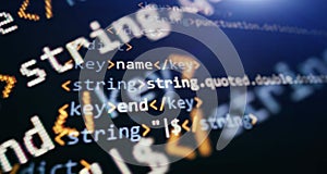 Software developer programming code. Abstract computer script coding. Programming code screen of software developer