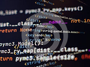 Software developer programming code. Abstract computer script coding. Programming code screen of software developer