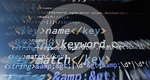 Software developer programming code. Abstract computer script coding. Programming code screen of software developer