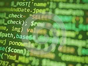 Software developer programming code. Abstract computer script code