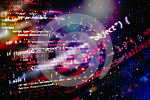 Software developer programming code. Abstract computer script code