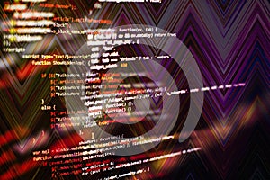 Software developer programming code. Abstract computer script code