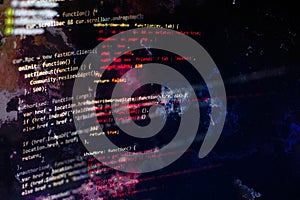 Software developer programming code. Abstract computer script code