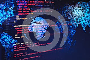 Software developer programming code. Abstract computer script code