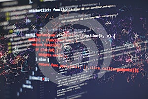 Software developer programming code. Abstract computer script code
