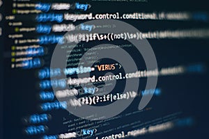 Software developer programming code. Abstract computer script code. Programming code screen of software developer
