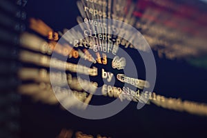 Software developer programming code. Abstract computer script code. Programming code screen of software developer